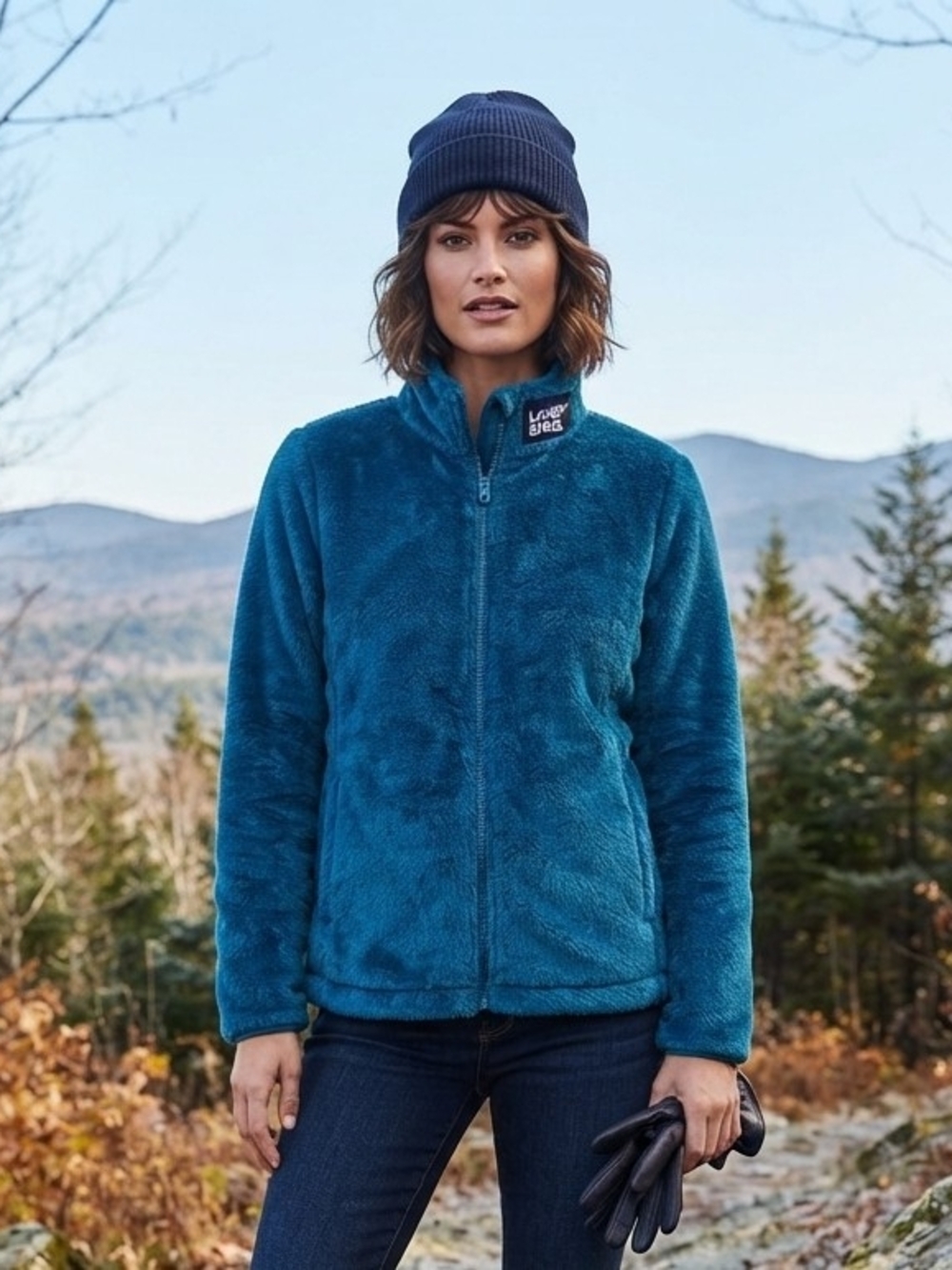 LANDS' END Size M Women’s Teal Plush Full-Zip Teddy Jacket